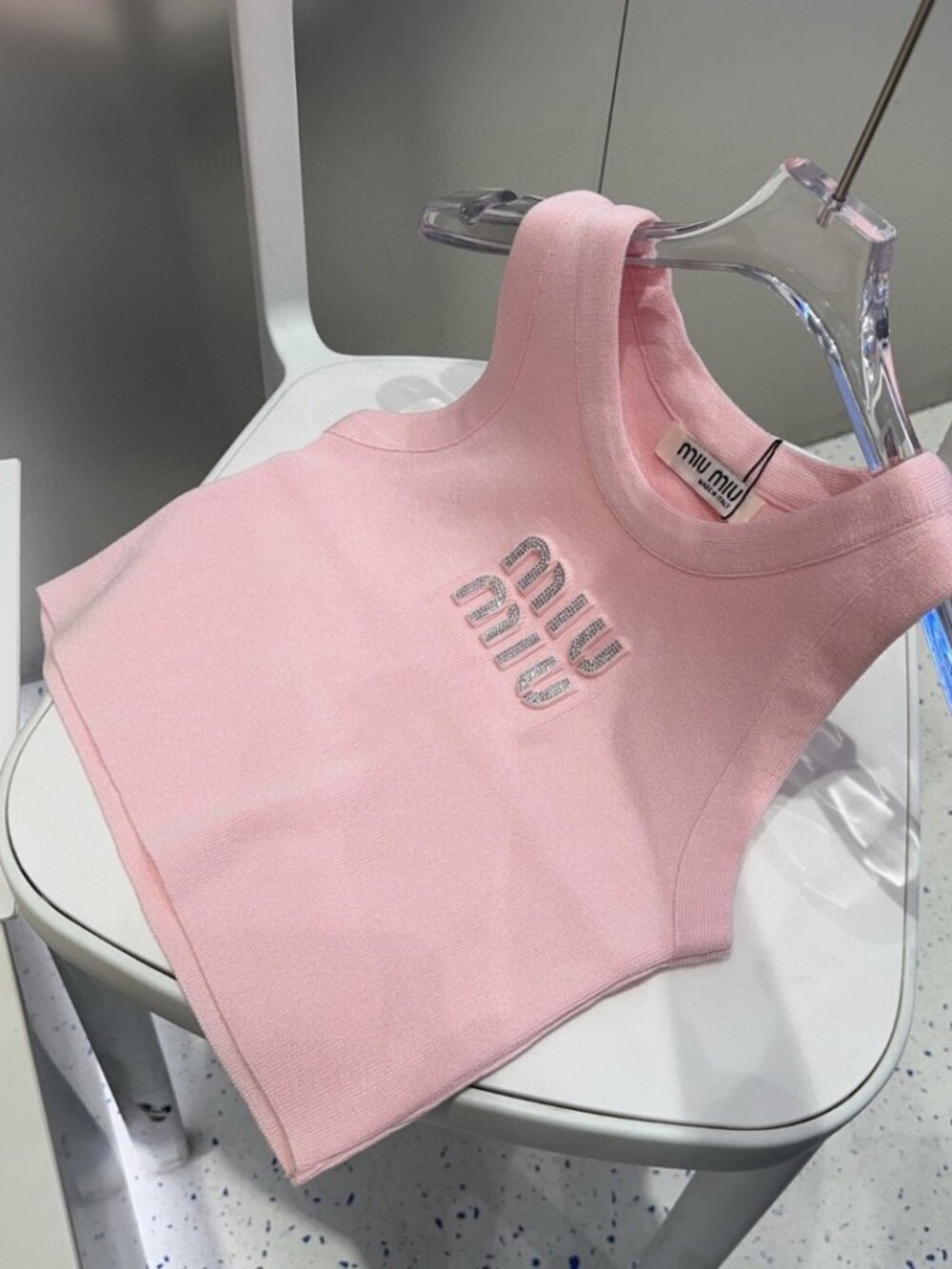 💐Miu Miu💐 Pink - Tank Top - White Rhinestones - Picture 3 of 7